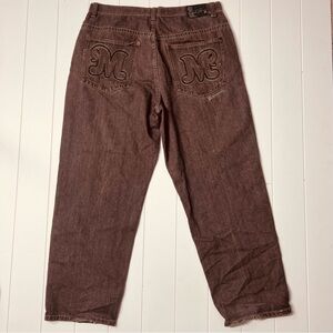 Makaveli Branded Brown Denim Baggy Streetwear Jeans Size 38 Embroidered Pockets